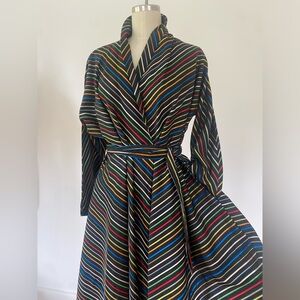 1940s silk taffeta striped dress with pockets